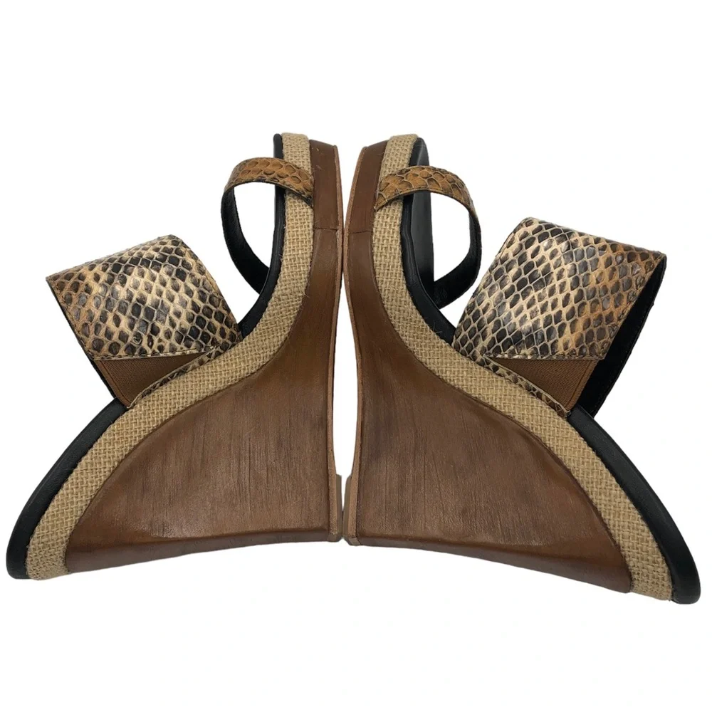 Diane Von Furstenberg Snakeskin Print Wood Wedge Platform Sandals Size 7.5